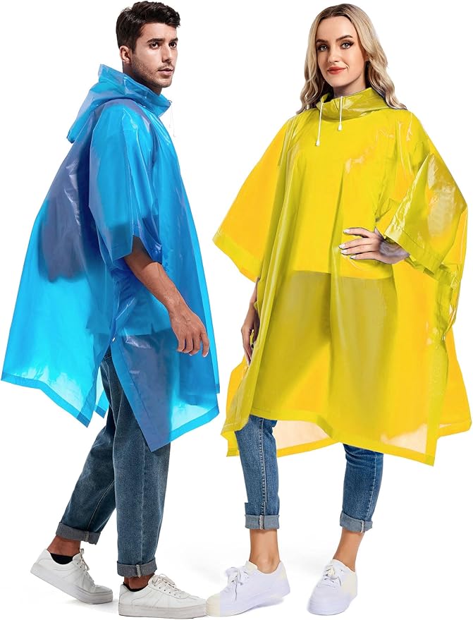 2 Pack Rain Ponchos for Adults Reusable - Raincoats Survival Emergency Heavy Duty Rain Coat with Drawstring Hood