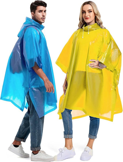 2 Pack Rain Ponchos for Adults Reusable - Raincoats Survival Emergency Heavy Duty Rain Coat with Drawstring Hood