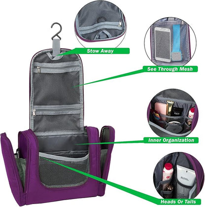 Bago Travel Toiletry Bag for Women and Men X-Large Waterproof Hanging Large Toiletry Bag for Bathroom and Travel Bag for Toiletries Organizer -Travel Makeup Bag (Purple)