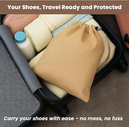 LFH Cotton Rich Shoe Storage Bags with Drawstring, Dustproof Breathable Reusable Organizer, Perfect For Travel, Dorm, Hotel, College, Gym, Easy to Carry, Machine Washable 8"x17" (Pack of 4) - Beige