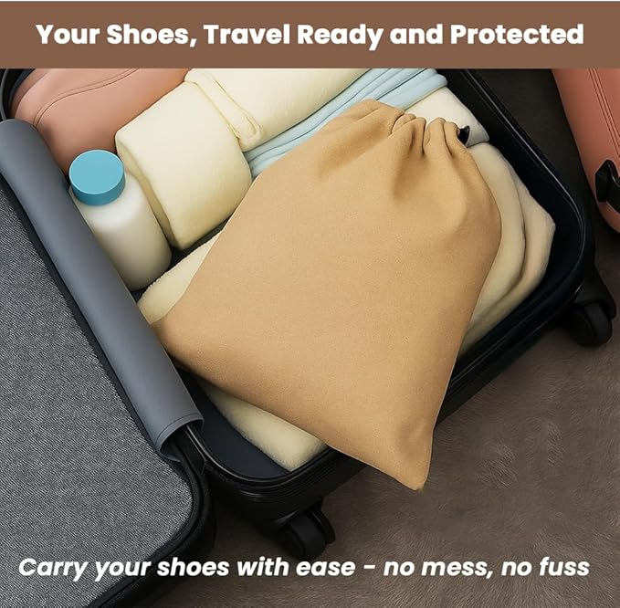 LFH Cotton Rich Shoe Storage Bags with Drawstring, Dustproof Breathable Reusable Organizer, Perfect For Travel, Dorm, Hotel, College, Gym, Easy to Carry, Machine Washable 12"x17" (Pack of 4) - Beige
