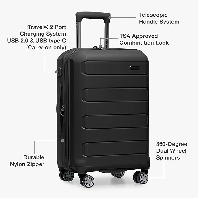 Traveler's Choice Pagosa Indestructible Hardshell Expandable Spinner Luggage, Black, 30-Inch Large