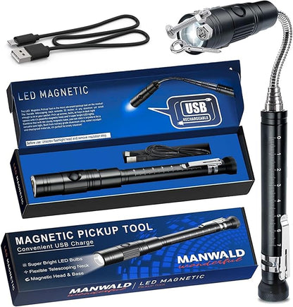 Rechargeable Magnetic Pickup Tool, Telescoping Magnetic Flashlights with Extendable Magnet Stick, Christmas Stocking Stuffers for Men Adults, Cool Gadgets Gifts for Him, Men, Dad, Husband, Boyfriend
