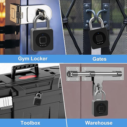 Gym Locker Padlock eLinkSmart Fingerprint Mobile APP Unlock Remote Management Outdoor Waterproof Keyless Biometric Padlock for Gym Luggage Bags Locker Storage Tool Box Gun Case Footlocker Black