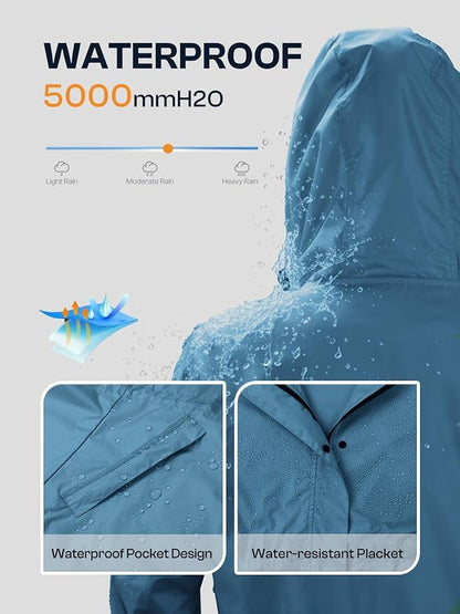 SaphiRose Women's Lightweight Long Rain Jacket Packable Raincoat Hooded Outdoor Trench Coats