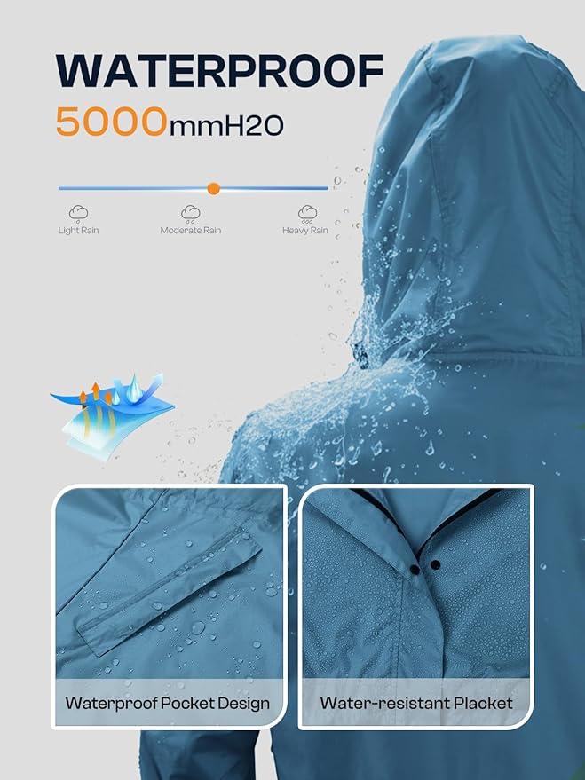SaphiRose Women's Lightweight Long Rain Jacket Packable Raincoat Hooded Outdoor Trench Coats