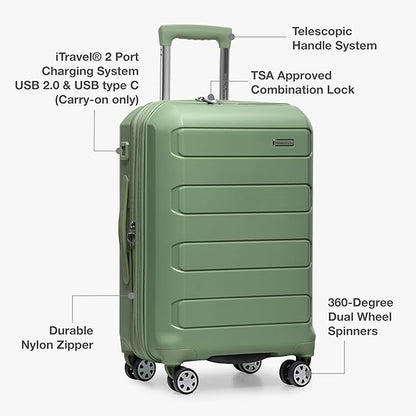 Traveler's Choice Pagosa Indestructible Hardshell Expandable Spinner Luggage, Green, 22-Inch Carry-on