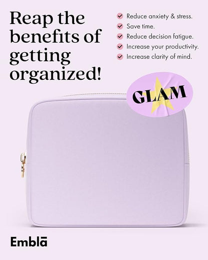 Embla Makeup Bag Travel Cosmetics Pouch and Toiletry Bag, Nylon Zipper Pouch Purse, Cute Make Up Organizer Storage Tote for Women Girls, Waterproof Travel Skincare Case, Large Makeup Bags, Lilac