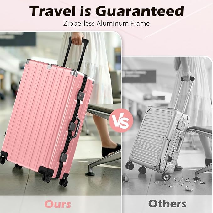 Krute Large Luggage 28 inch Zipperles Suitcase With Spinner Wheels USB Charger Hardside PC Aluminum Frame Luggages Checked Suitcases with TSA Lock (1 Piece)