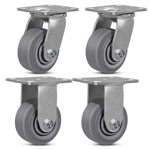 4"x2" Rubber Wheels (Flat Tread)- Heavy Duty Casters, Industrial Caster Wheels- Set of 4 with up to 2800 LB Capacity- Use for Dollies, Workbench(2 Swivel &2 Rigid)