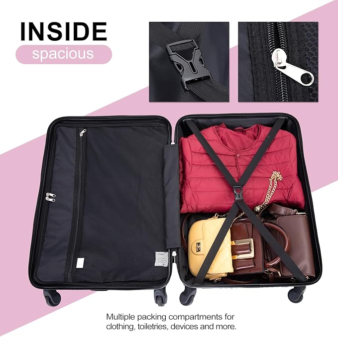 Travelhouse Luggage Sets, Expandable Hardside Suitcases 24in/28in, Carry on 20in,3 Piece Set Travel Luggages Clearance with Double Spinner Wheels TSA Lock Lightweight (PINK)