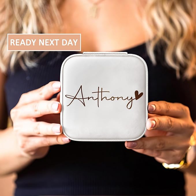DayOfShe Personalized Name Jewelry Box Christmas Stocking Stuffers for Women Teenage Girls Gifts Custom Travel Jewelry Case with Name for Bridesmaid Proposal Gifts