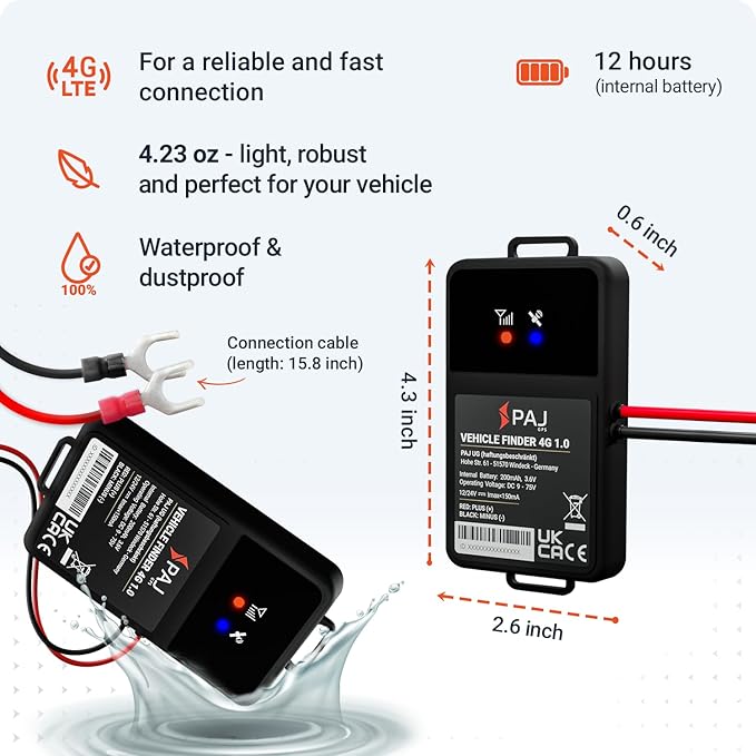 PAJ GPS Vehicle Finder 4G, 1.0 - Cellular Connected, Real Time Tracking GPS Tracker for Cars, Motorcycles, Trucks & More - Versatile & Secure Fleet Management