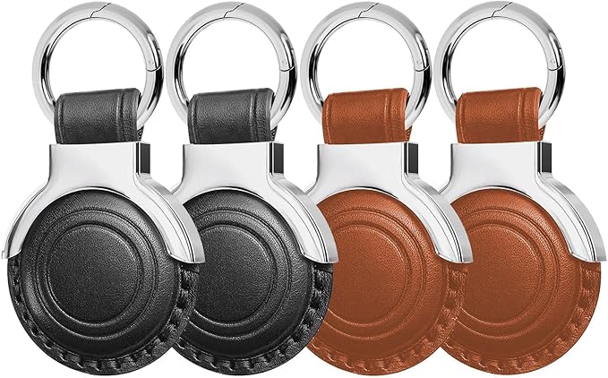 Genuine Leather All-in Package for Airtag Holder Designed for Apple for Airtags Keychains.Compact Design with Key Rings for Added Convenience and Protective Casing for Airtag (Black+Vintage