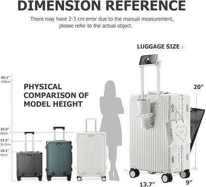 feilario 20in Aluminium Frame Zipperless PC Hard Shell Spinner Wheels Luggage, Built-In TSA lock Carry on Suitcase, with Cup Holder, USB Port, Phone Holder
