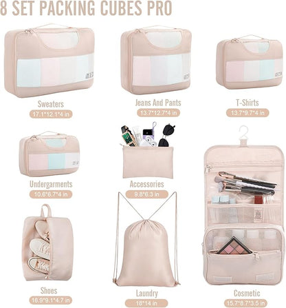 Veken 8 Set Packing Cubes, Gifts for Women Mom Her, Christmas Personalized Cruise Ship Travel Essentials Accessories for Beach Vacation, Suitcase Organizer Bags for Luggage with Hanging Toiletry Bag