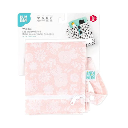 Bumkins Waterproof Wet Bag for Baby, Travel, Swim Suit, Cloth Diapers, Pump Parts, Pool, Beach, Gym Clothes, Toiletry, Hook to Stroller, Daycare, Zipper Reusable Wetdry Packing Pouch, Lace Pink