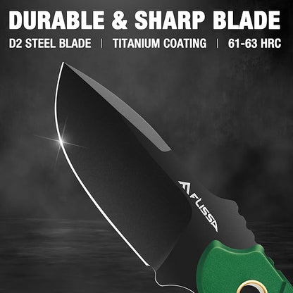 FLISSA Fixed Blade Knife, 7 Inch Full Tang Hunting Knife with Kydex Sheath and Emergency Rope for Tactical, Survival, Camping, Hiking(Green)