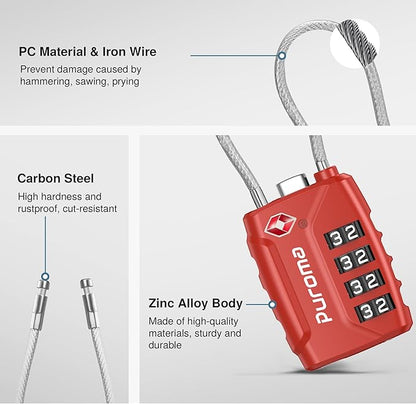 Puroma 2 Pack TSA Approved Luggage Lock, 4 Digit Combination Travel Locks Resettable Code Lock with Zinc Alloy Body for Suitcase, Toolbox, Backpack, Bag, Gym Locker (Basic Red)