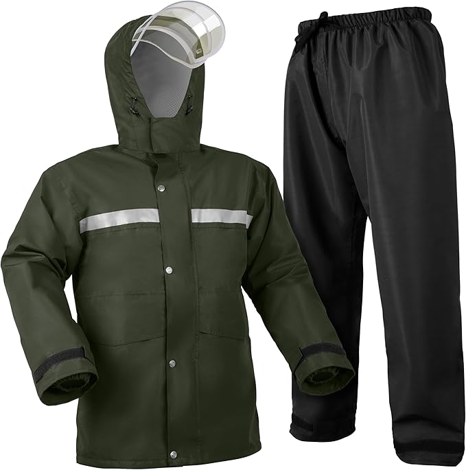 Coralrain Rain Suit Safety Waterproof Rain Jacket and Trouser Suit Raincoat With Hood lining For Men Women Adults Breathable