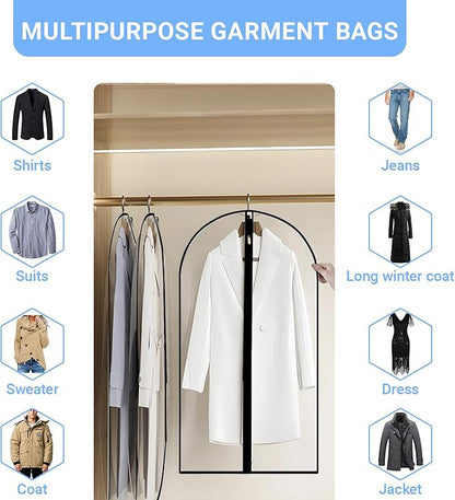 Garment Bags for Hanging Clothes 24'' x 55'' (Set of 12) Coat Covers for Closet Foldable Washable Dress Bags for Hanging Clothes for Long Dress Dance Costumes Suits Gowns Coats
