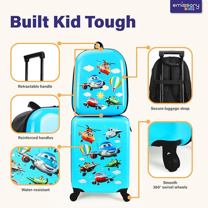 emissary Kids Luggage With Wheels,Suitcases For Boys, Airplane Luggage Set, Kids Carry on Luggage with Wheels, Toddler Rolling Suitcase