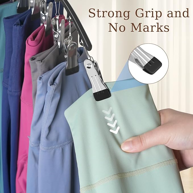4 Pack Legging Organizer& Bra Hanger, 2 in 1 Space Saving Hangers Max 60 Leggings & Bras Capacity for Closet Organizers and Storage, Metal Yoga Pant Hanger& Foldable Wood Tank Top Organizer
