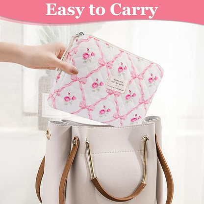 2PC Makeup Bag Set, Cute Cosmetic Bag for Women Girls, Floral Coquette Aesthetic Toiletry Bag, Travel Make Up Organizer Bag (Little Pink Butterfly)