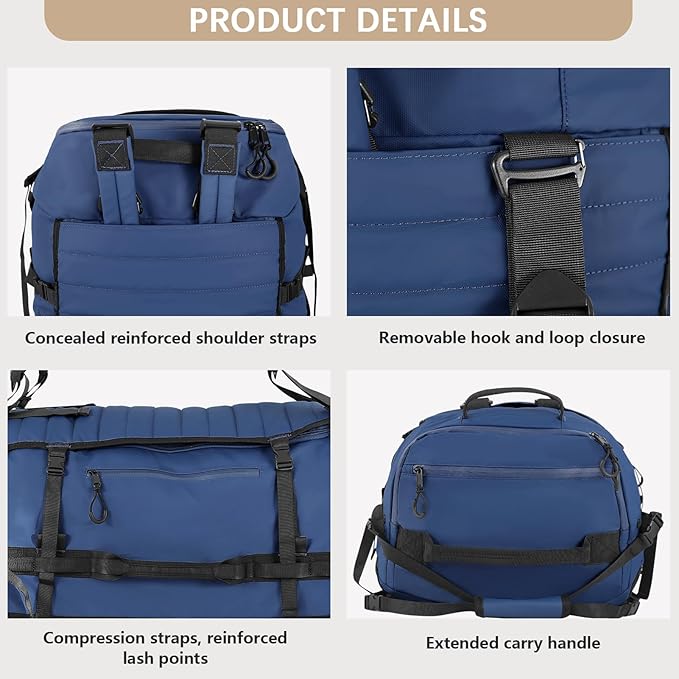 CONTAIL 86L Wheeled Duffel Bag, Soft Shell with Adjustable Web Handles, Carry On Size 29.5x14.2x12.6in, Foldable with Dual Wheels & Shoe Compartment,Navy