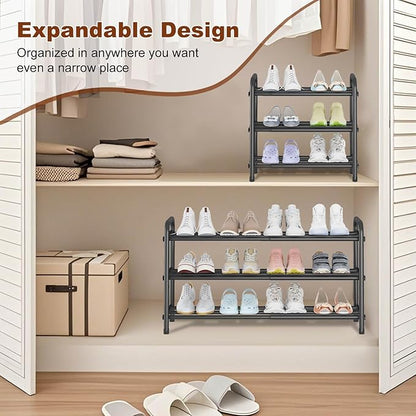 KANAV Expandable Shoe Rack Organizer – 3-Tier Shoe Shelf for Closet, Entryway & Front Door – Space-Saving Shoe Storage Solution