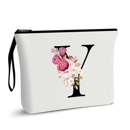 Vavabox A-Z Personalized Makeup Bag, Birthday Gifts for Women Mom, Gifts for Best Friend, Bride Bridesmaid Cosmetic bag (Y, White)