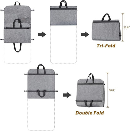 KEEGH 54" Garment Bags for Travel Tri-fold Garment Bag for Dresses Long Waterproof Suit Bags for Men Hanging Clothes for Suit Coats Tuxedos Dresses with 4 Big Pockets & Accessory Pouch, Black