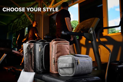 MINARAI-Mens Toiletry Bag with Razor Case–Premium Leather-Look Hygiene Bag for men with Wide-Open Access,Hanging Design,and Strong Structure–Built for Travel, Gym, and Everyday Organization–DARK BROWN
