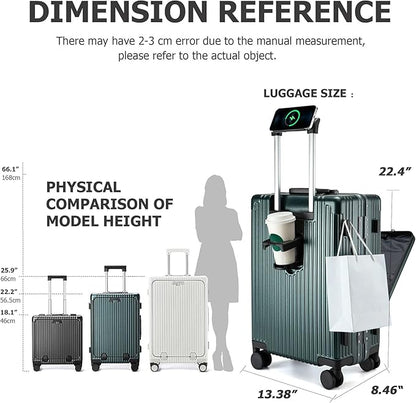 feilario 20in Aluminium Frame Zipperless PC Hard Shell Spinner Wheels Luggage, Built-In TSA lock Carry on Suitcase, with Cup Holder, USB Port, Phone Holder