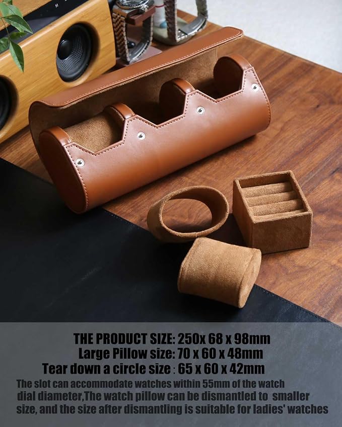 Watch and Cufflink Box Organizer Case for Men, Cufflink Watch Case Travel Roll, Portable 2 Slot Watch and Cufflink Display Storage with Velvet to Holder Large Watch, Cufflink Ring Travel Case