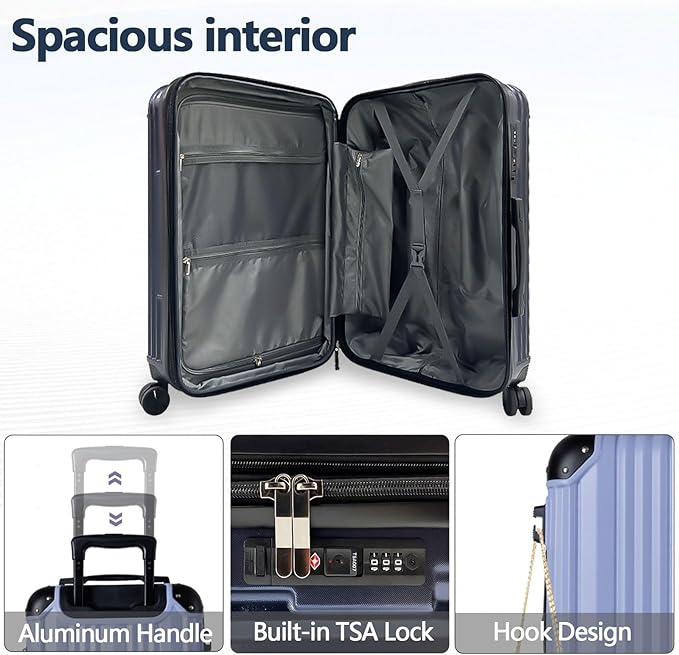 OUZZO 3 Piece Luggage Sets Hardshell Expandable Suitcases Sets with Double Spinner Wheels Lightweight ABS+PC Checked Luggage with TSA Lock for Women Men Family Trips