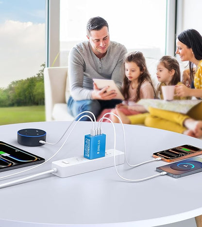 [60W/2Pack] Wall Charger, USB C Charger Block, 5-Port PD + QC 3.0 Fast Charging Power Plug Adapter Brick for Watch Series 10 9 8 7, for iPhone 17 16 15 14 13 Pro Max Airpod, Samsung Galaxy S25(Blue)