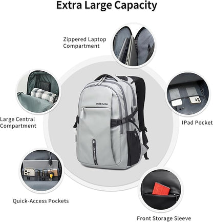ARCTIC HUNTER AH Travel Carry On 15.6" Laptop Backpack for Men, Large 30L Anti-Theft & Waterproof Backpacks Flight Approved for Business, Commuting, Work, Weekend Casual Daypack, Grey, Silver