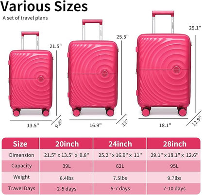 LARVENDER Luggage Sets, Suitcase Set 3 Piece Expandable Luggage PP Lightweight Large Suitcases with Wheels for Women (28/24/20inch,Rose Red)