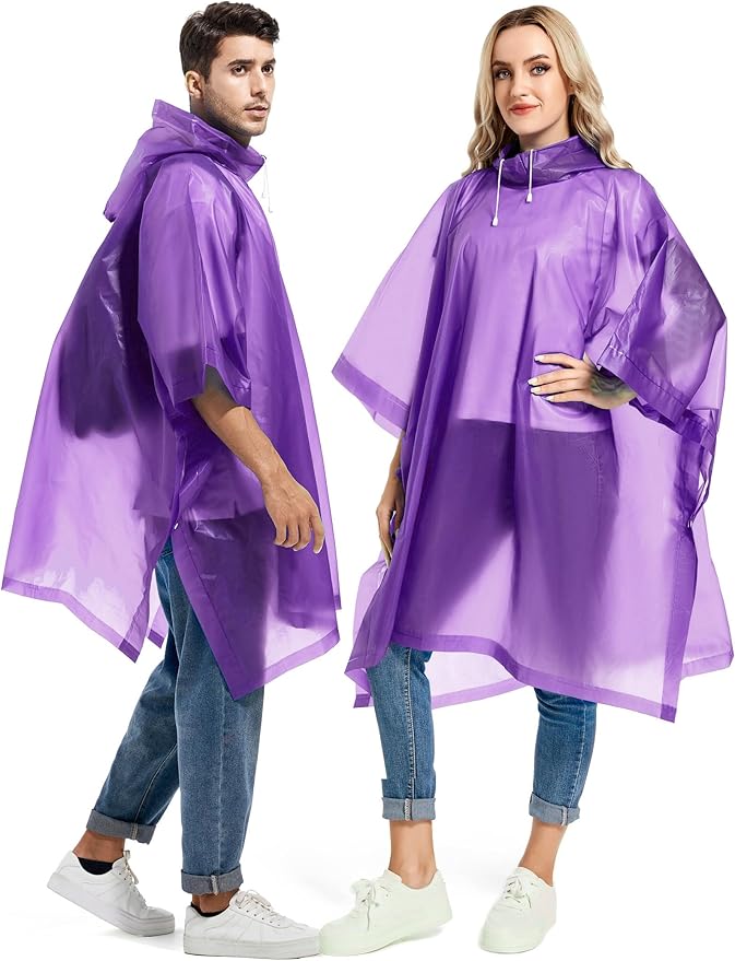 2 Pack Rain Ponchos for Adults Reusable - Raincoats Survival Emergency Heavy Duty Rain Coat with Drawstring Hood