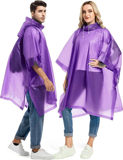 2 Pack Rain Ponchos for Adults Reusable - Raincoats Survival Emergency Heavy Duty Rain Coat with Drawstring Hood