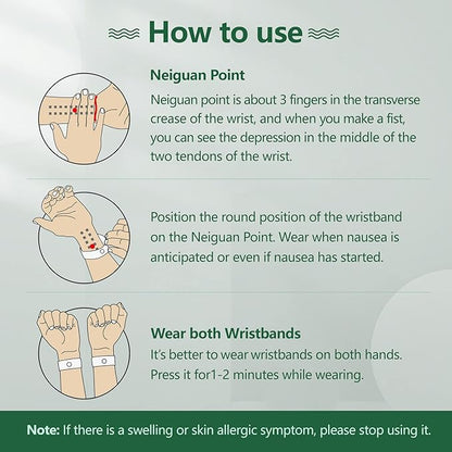 Motion Sickness Wristband, Anti-Nausea Acupressure Wrist Band for Nausea Relief, Dizziness and Vomiting from Car Boat Flying Travel Sickness (Black/Grey/Light Blue/White/Green/Red, 6 Pairs)