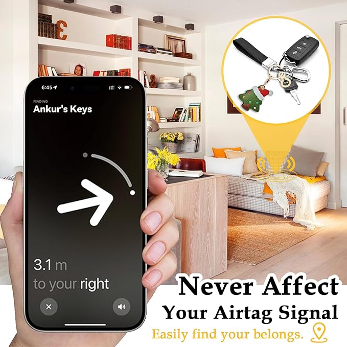 Leather Keychain for Airtag, Cute Protective Keychain Holder Compatible with Apple Air Tag,GPS Item Tracker Case Cover for Keys,Bags,Pets,Luggage(Tree)