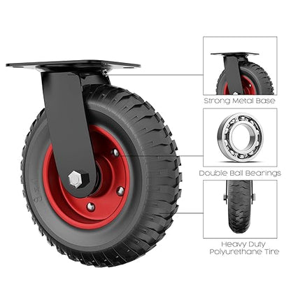 Houseables 8 Inch Caster Wheels, Rubber Wheels, Outdoor Casters, Heavy Duty, Large, Swivel, for Cart, Off Road, Offroad, All Terrain, Flat Free Tire, No Flat, Industrial, Castor, Dolly, Coop, Set of 4