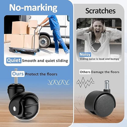 2 Inch Ball Caster Wheels - Stem Casters Set of 4,Heavy Duty 1200 LBS,360° Swivel,Non Marking Polyurethane,Black Replacement Castors for Furniture, Cabinet, Cart,Coffee Table (Premium Black)