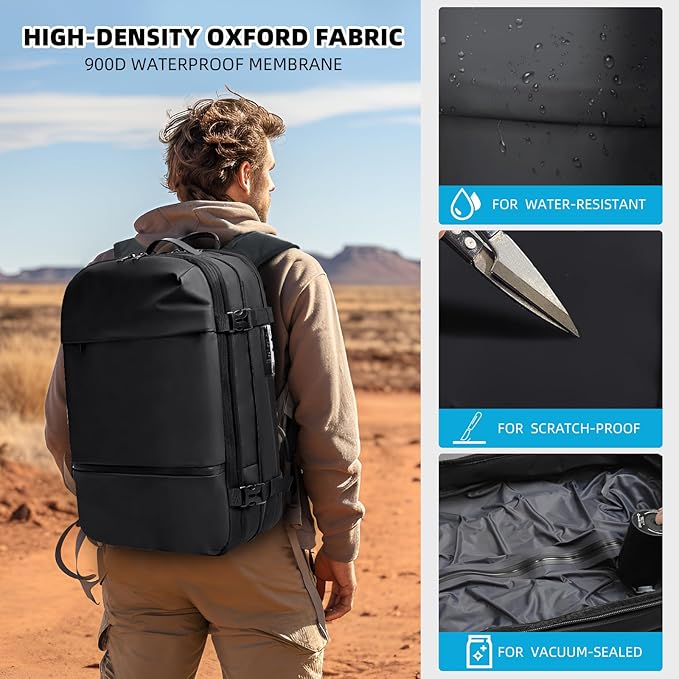 KINGSLONG Vacuum Backpack Travel Vacuum Seal Compression Travel 60L Expandable Vacpack with Pump Ideal for Traveling Business Laptop (Portable Electric Air Pump Included)