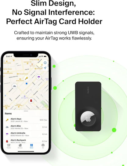 Belkin Apple AirTag Secure Wallet Insert - Thin Wallet Holder - Ultra Slim & Flexible Credit Card Size Insert for Purse, Handbag, Pocket, Backpack - Accessories for Apple AirTag - Black (2-Pack)