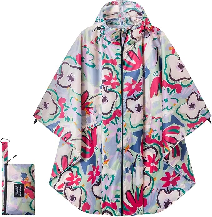 Hooded Rain Ponchos for Adult - Rain Coat and Rain Jacket with Waterproof Pocket and Zipper