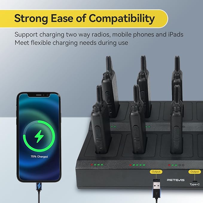 Retevis RT22 Two Way Radio,Rechargeable Walkie Talkies Long Range(10 Pack) with 10 Way Gang Charger,Charging Progress Bar,Workplace Organization,Compact Walkie Talkie for Adults Office School Daycare