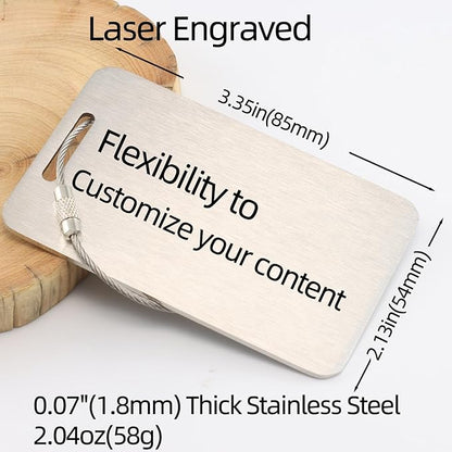 Durable Personalized Luggage Tags for Suitcases,Cruise Essentials Travel Tags for Luggage,Travel Bag Labels,Heavy-Duty Stainless Steel Silver Rectangular Horizontal Suitcases Tags no icon